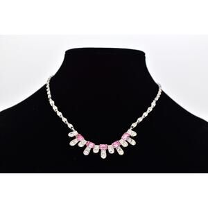 Bogoff Vintage Crystal Pink Rhinestone Necklace Collar Silver Signed 1950s BinBN